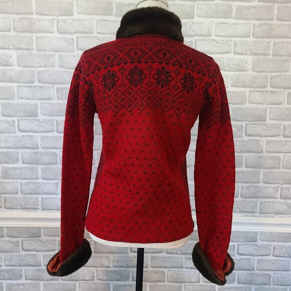 Vintage Ralph Lauren Red Fair Isle Wool Cardigan Sweater Cozy Cabin Heritage Med - Picture 4 of 8